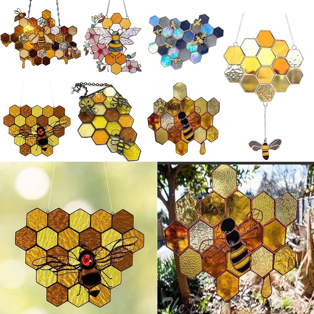 Novelty Farmhouse Garden Yard Bright Color Window Sunshade Honeycomb Hanging Ornament Cartoon Bee Home Decorations