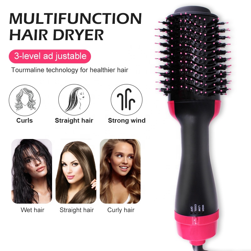 2-in-1 Hot Air Hair Dryer Brush - Professional Hair Straightener & Volumizer Styler Comb | One-Step Electric Blow Dryer & Curler Brush for Smooth, Frizz-Free Hair | Portable Multifunction Styling Tool