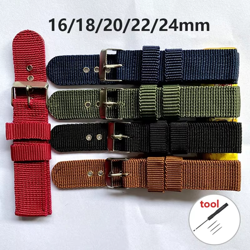 Universal Nylon Watchband Sport Watch Soft Canvas Wristband 16mm 18mm 20mm 22mm 24mm Strap Accessories