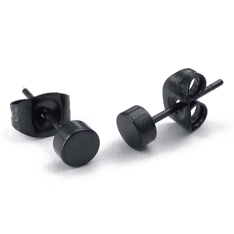 【Beiver Jewelry Store】(New) 3mm round ear studs, 2PCs (1 pair)-stainless steel-for men-color black-with gift bag