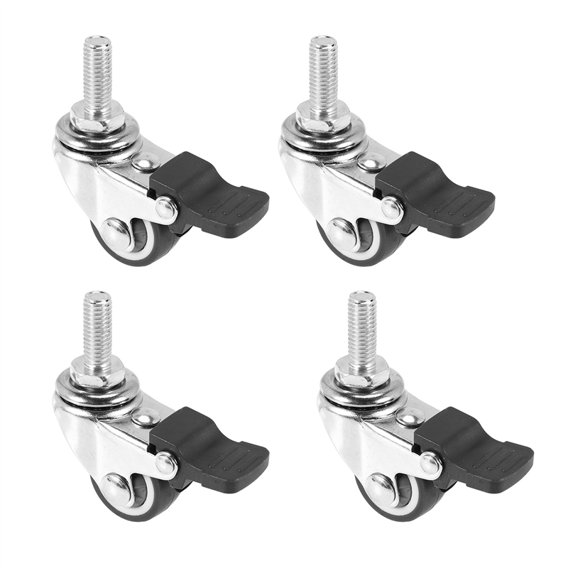 NAMUNY 4Pcs Mini Small Casters 1 Inch M8X15Mm Tpe Silent Wheels With Brake Universal Casters Wheel For Furniture Bookcase Drawer