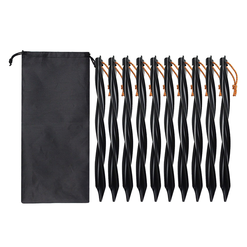 ARELENE 10X 25cm Outdoor Tent Pegs Ground Nails with Storage Bag Windproof Nails Camping Accessories Tent Fastening Black