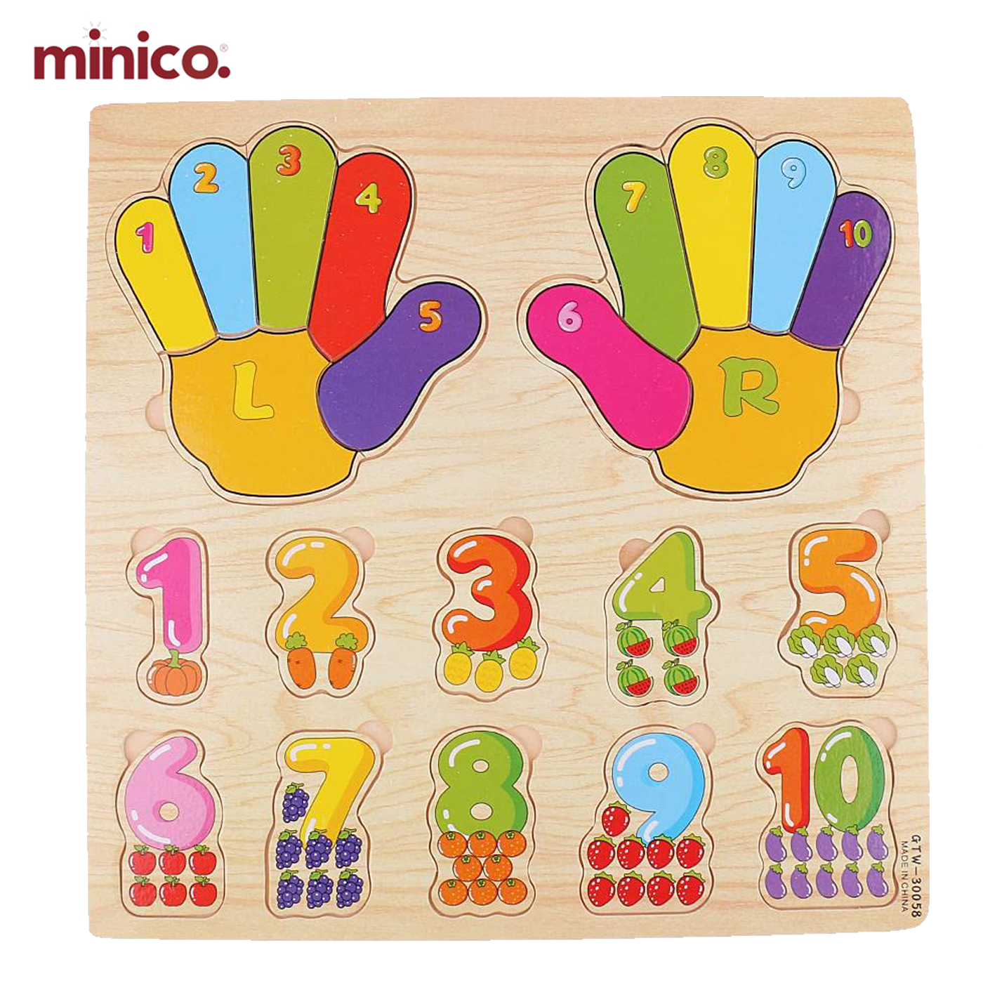 Minico Wooden Shape Sorting Puzzle Board - Montessori Educational Toy for Baby & Kids, Geometric Shapes & Color Recognition, Counting & Stacking Game
