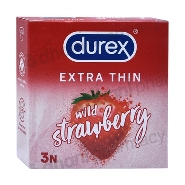 Durex Extra Thin Condoms, Wild Strawberry, 3 Count