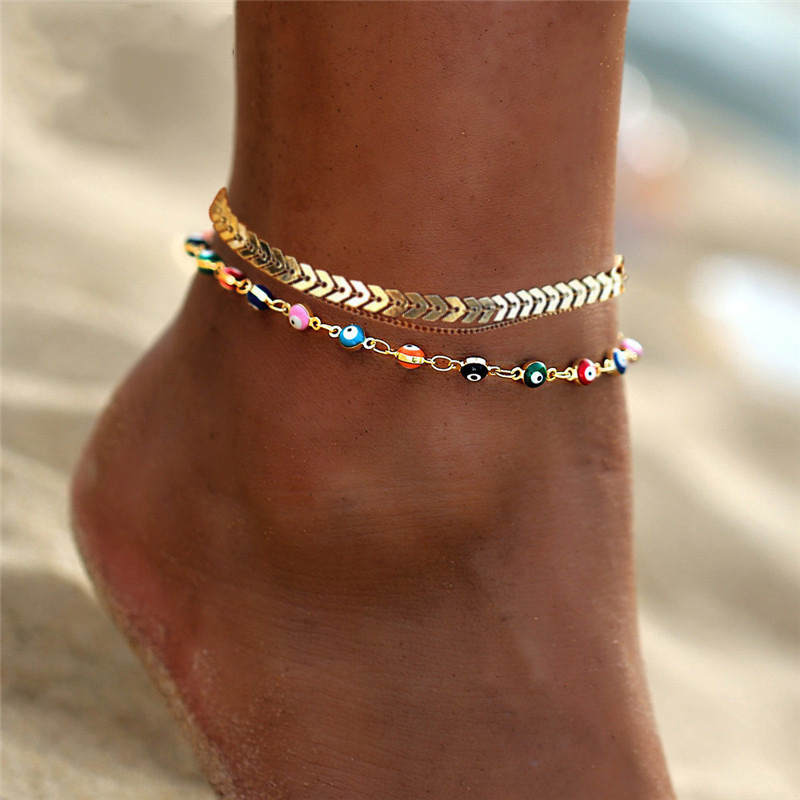 【Top-notch quality】Europe and the States new eye anklet girl high sense niche simple foot ring retro small multi-layer leg jewelry