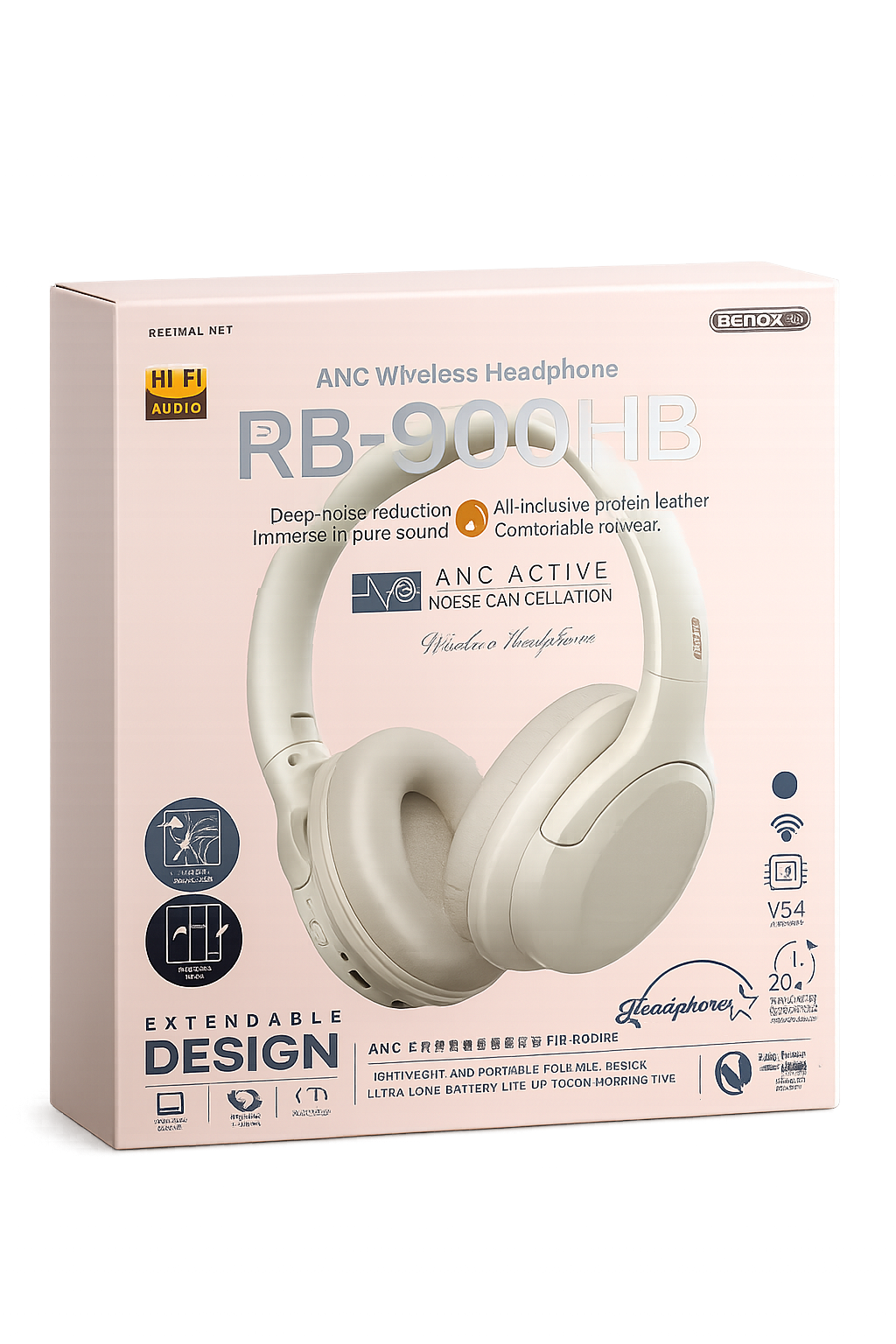 REMAX RB-900HB Wireless Headphones | Active Noise Cancellation (ANC) | Hi-Fi Audio | Ultra-Long Battery | Over-Ear Bluetooth Headset