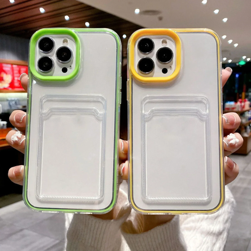 HODON Card Slot Bag Storage Phone Case for iPhone 16 15 14 13 12 11 Pro Max X Xr Xs 7 8 Plus SE Soft Silicone Clear Transparent Cover