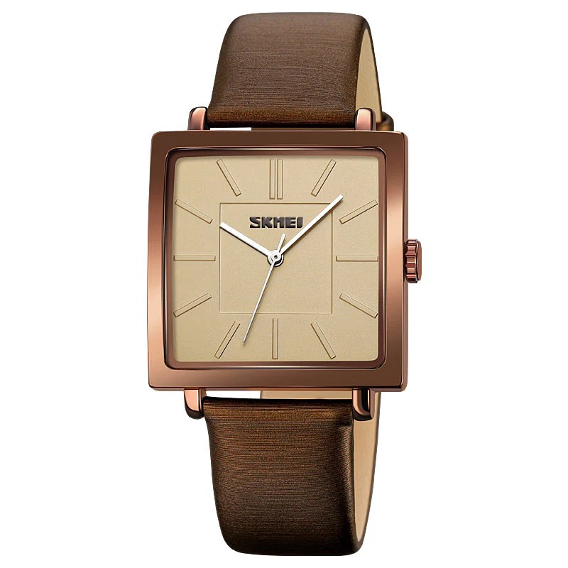 SKMEI 2032 minimalist, square-dial quartz watch-Brown