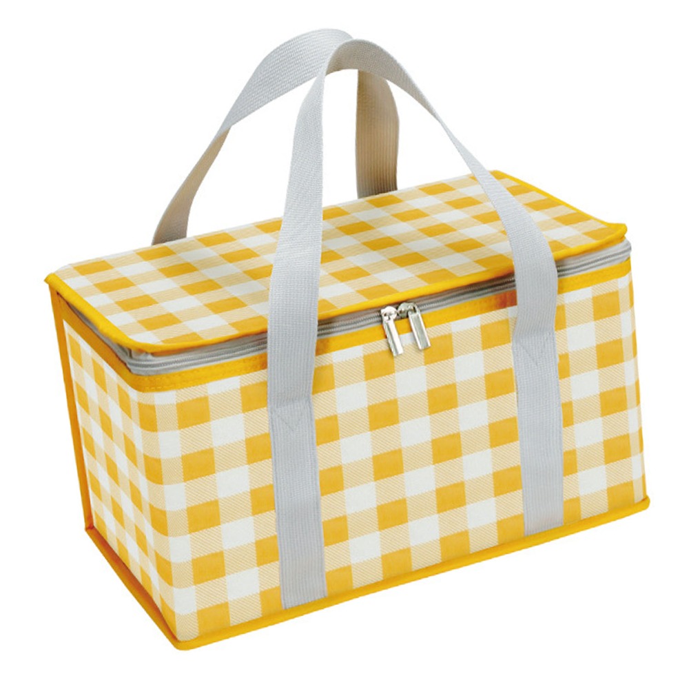 High Quality Aluminum Foil Insulated Picnic Bag Red Yellow Thermal Insulated Cooler Tote Bag Carry Handles Zipper Closure Foldable Picnic Basket Lunch Carry