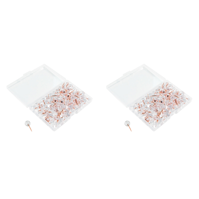 fasdaga 200Pcs Rose Gold Push Pins ThumbTacks Transparent Plastic Round Map Tacks