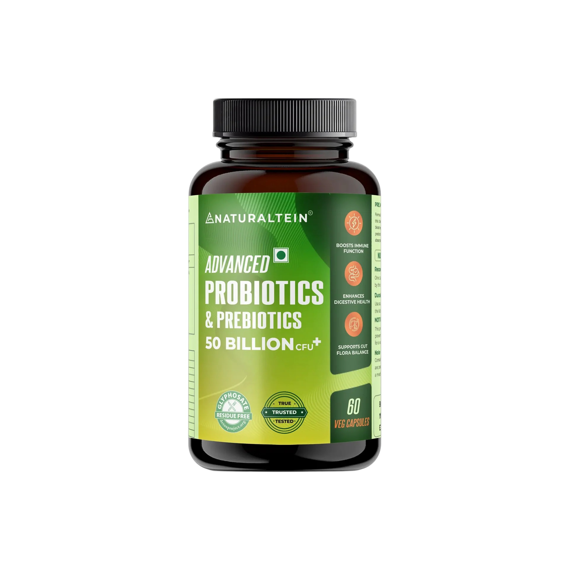 Naturaltein Advanced Probiotics & Prebiotics 50 Billion CFUs- 60 Veg Capsules With Supports Digestive Health & Immune Health