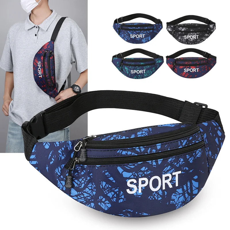 Men's mobile phone waist bag letter graffiti, single-shoulder crossbody bag large-capacity nylon waterproof portable chest bag