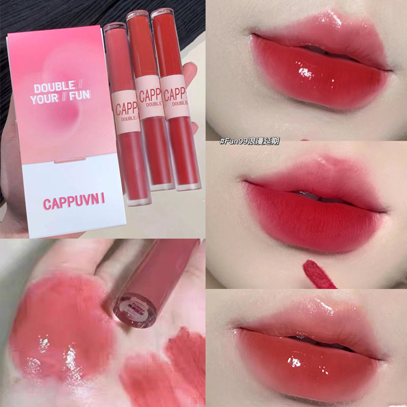 Cappuvini New Color Fun Double Head Lip Stain Mirror Water Gloss Lip Stain Student High Value Domestic Beauty Lipstick