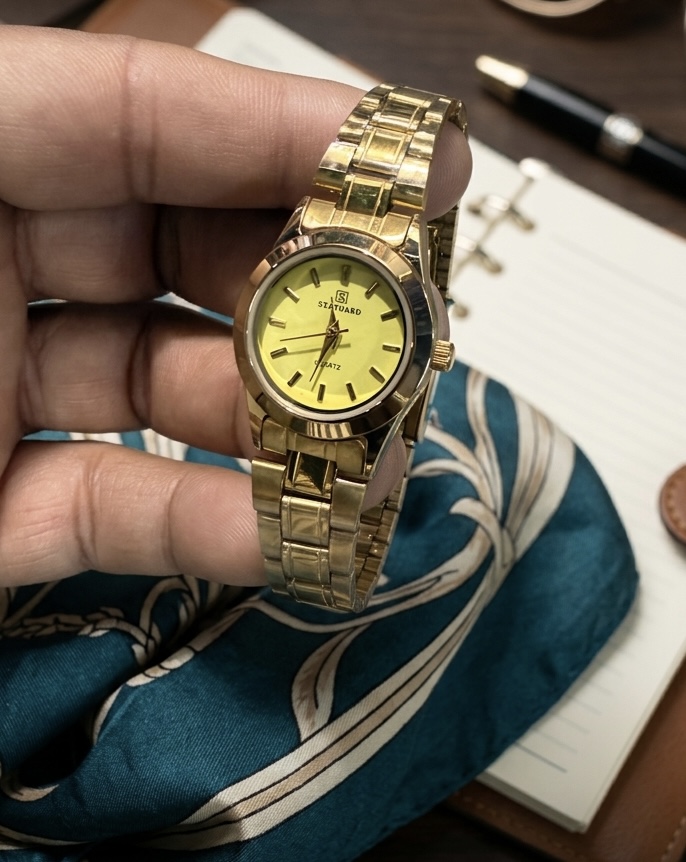 Standard Gold Luxury Watch for Women - Small Dial Elegant Quartz Wristwatch