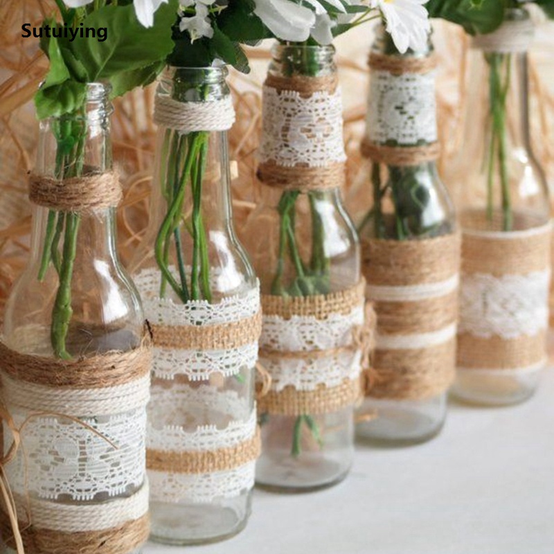 Sutuiying 2m Jute Burlap Ribbon Rustic Wedding Decoration Lace Hessian High Quality Vintage Wedding Centerpieces Table Decor Party Supplies