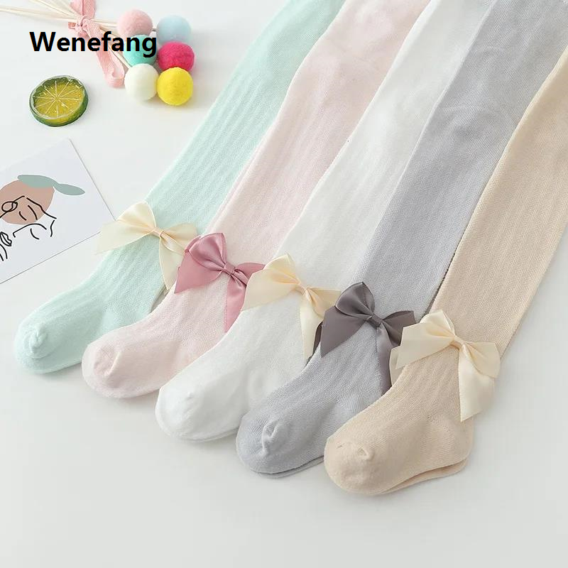 Wenefang New Summer Girls Pantyhose Soft Cotton Breathable Mesh Bow Tie Decor High Quality Tights Stockings Princess Babys Kids Anti-mosquito Leggings