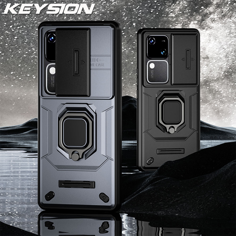 WeihonghunfeiHigh Quality KEYSION Shockproof Case Slide Lens Protection Ring Stand Phone Cover for VIVO V30 Pro 5G