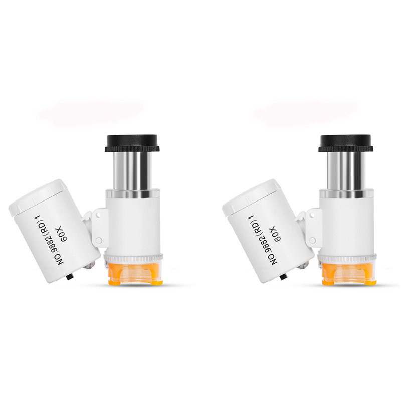 2pcs Portable Mini Pocket 60X Microscope Handheld Magnifying Glass Loupe UV Light Currency Detector Jeweler Magnifier