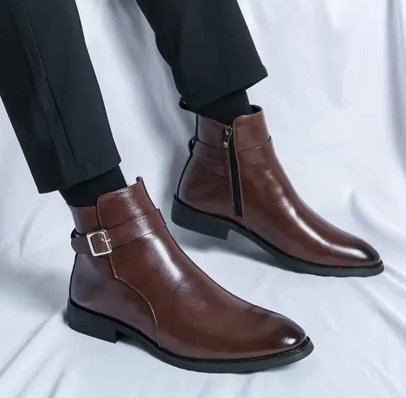 Classic New Brown Leather Ankle Boots For Men