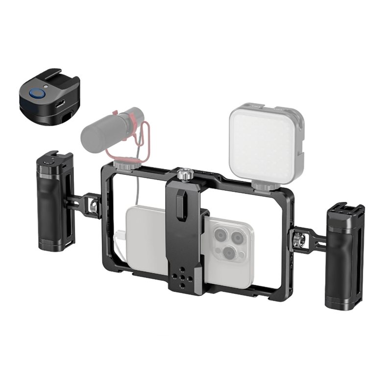 Universal Phone Cage Video Rig with Bluetooth Shutter Side Handle Grips for 17 15 Pro Max 15 Pro Galaxy S24 Ultra