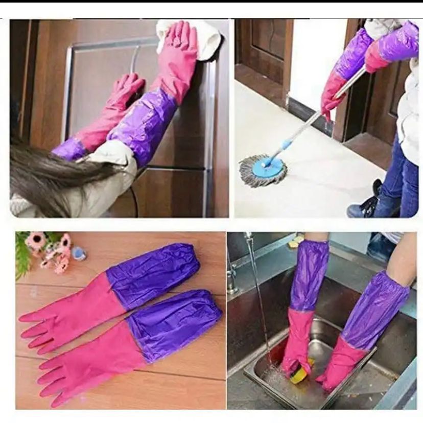 Multi Purpose Reusable Rubber Latex Fur Warm Cotton Lining Inside Gloves Household Long Sleeves