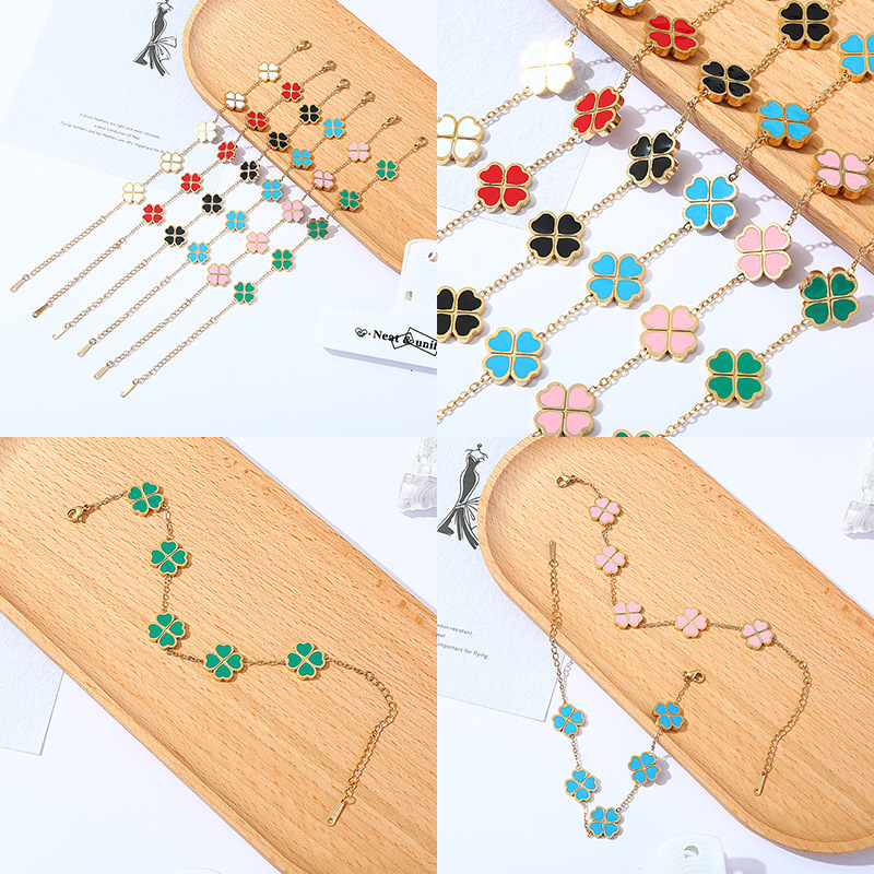【Mega Sale】New Lucky Flower Four-leaf Clover Bracelet Women's Light Luxury Five-flower Fritillary 18K Fadeless