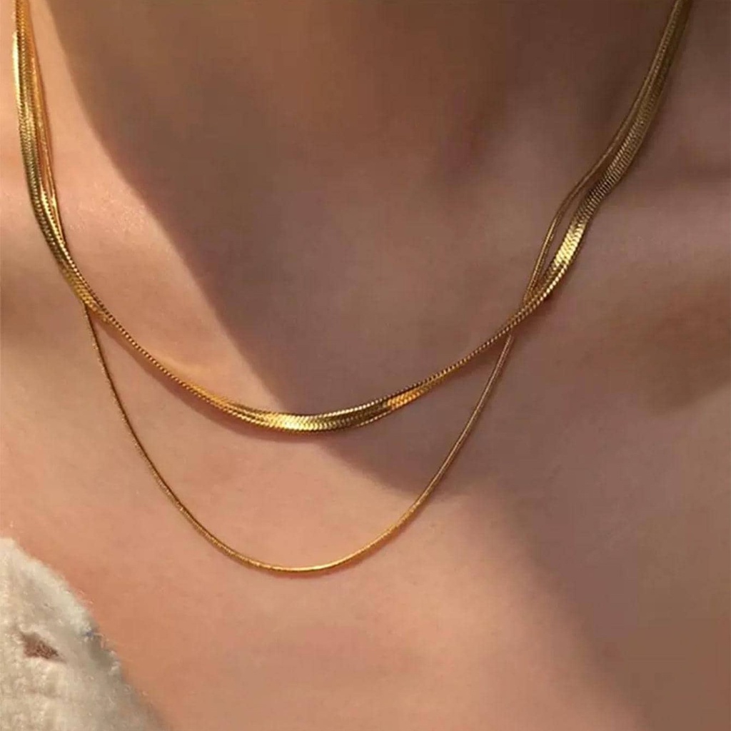 Enacolor Double Layer Golden Silver Alloy Choker Clavicle Chain Necklace for Women Fashion Party Gifts