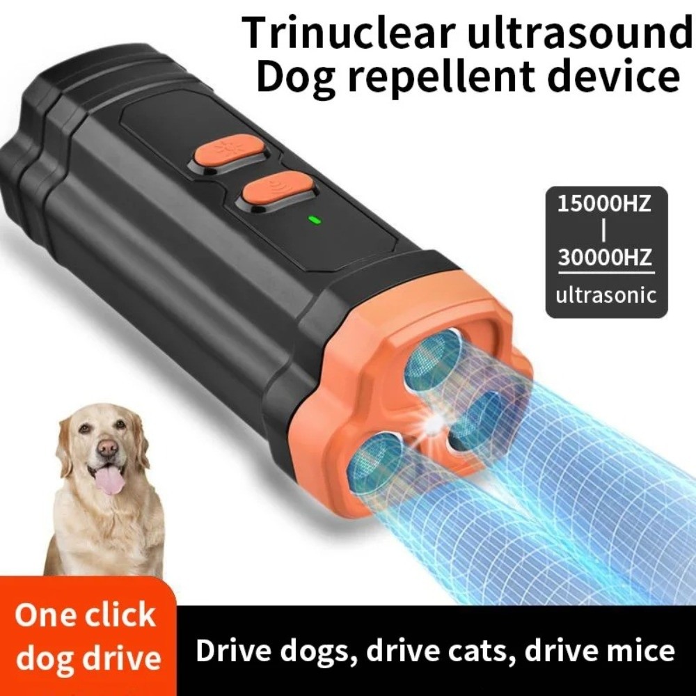 Triple Corer Handheld Ultrasonic Dog Bark Deterrent Rechargeable Portable Anti Barking Training Device with Light Dog Repeller Large Vicious Dogs