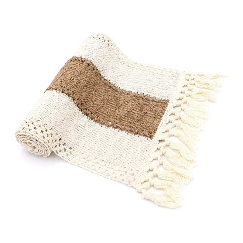1 Pcs Boho Table Runner Cream & Brown Farmhouse Table Runner with Tassels for Home Decor