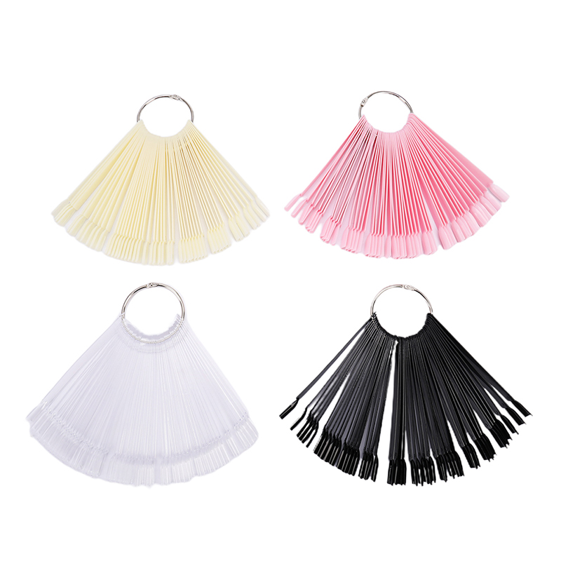 50Pcs False Display Nail Art Fan Ring Polish Practice Tips Sticks DIY Tool CF8