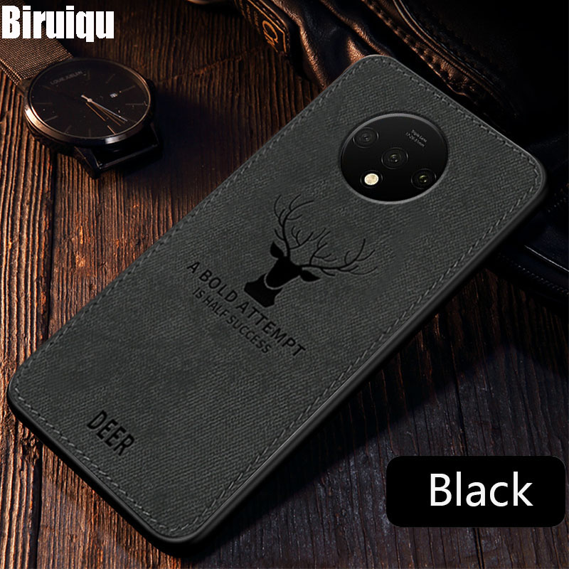 Biruiqu For Oneplus 7T Hybrid Soft TPU Deer Pattern Leather Shockproof Case Cover