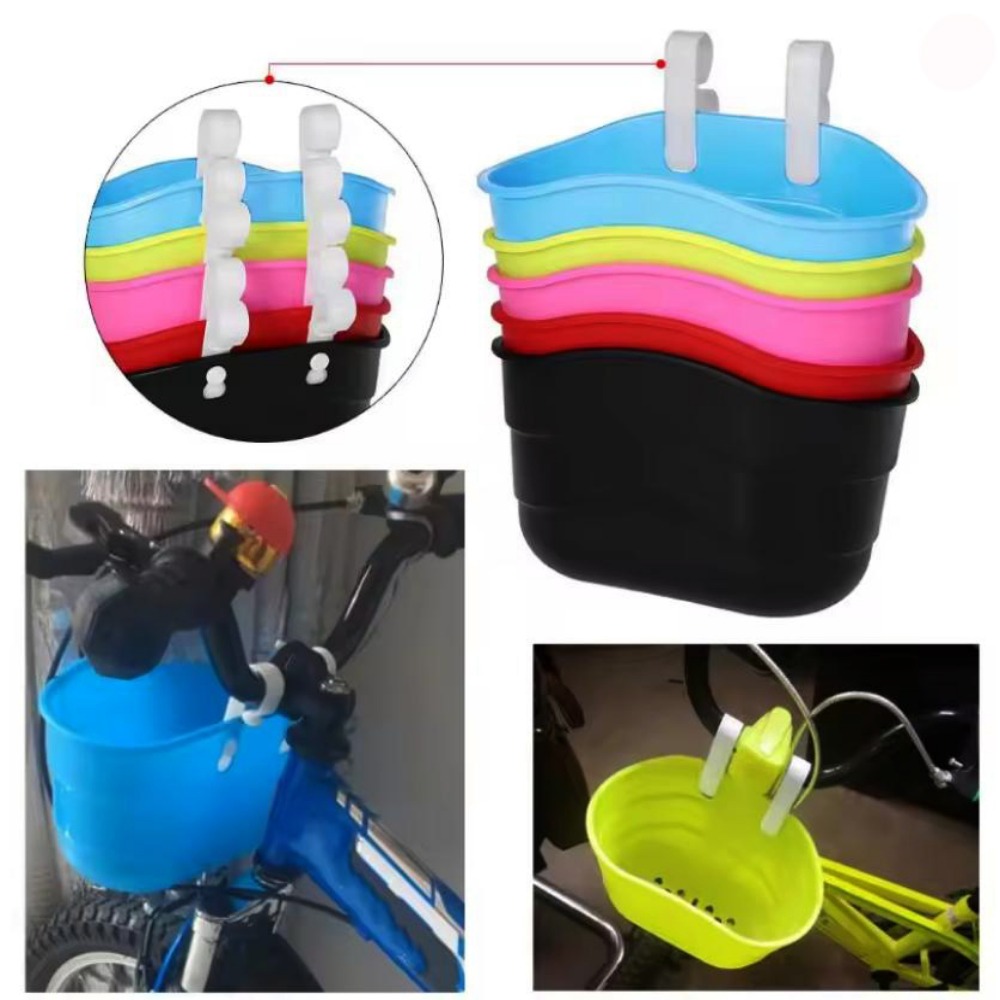 New Waterproof Front Handlebars Basket With Hooks No Installation Rear Children's Bike Basket Plastic Bicycles Basket