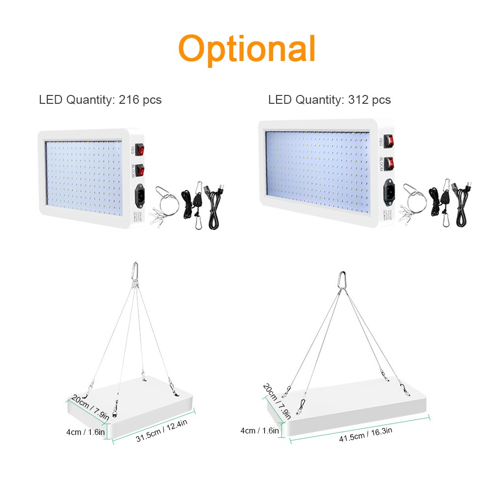 1000W/2000W LED Grow Light for Indoor Plants 312 LEDs Full Spectrum for Seedlings Flowers Greenhouse