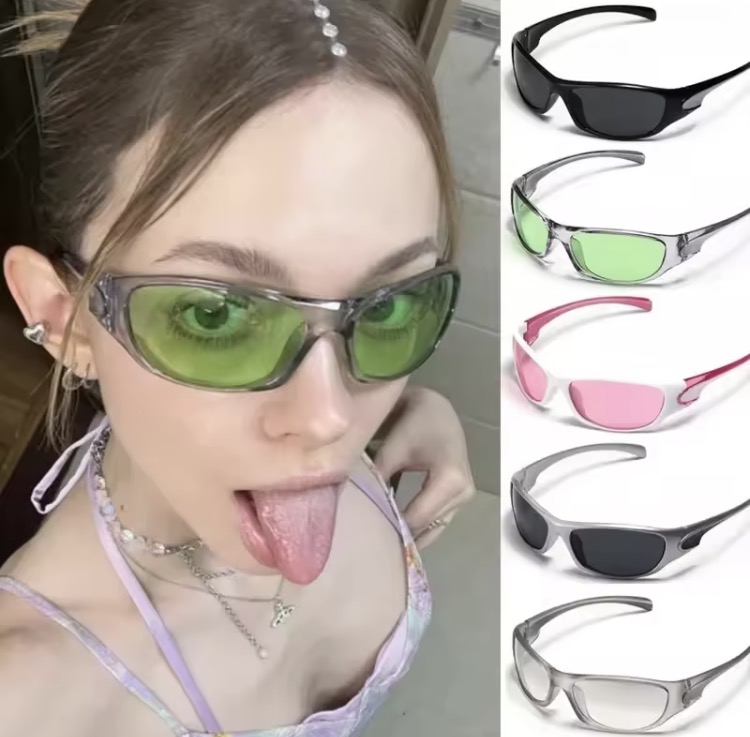 Masala Beads Y2K Millennium Style Sunglasses Women's Punk Spice Girls Retro Full Frame UV400 Protection Polarized Unique Fashion Oval Sunglass Goggle Street Chic Cool Girls Sports Shade