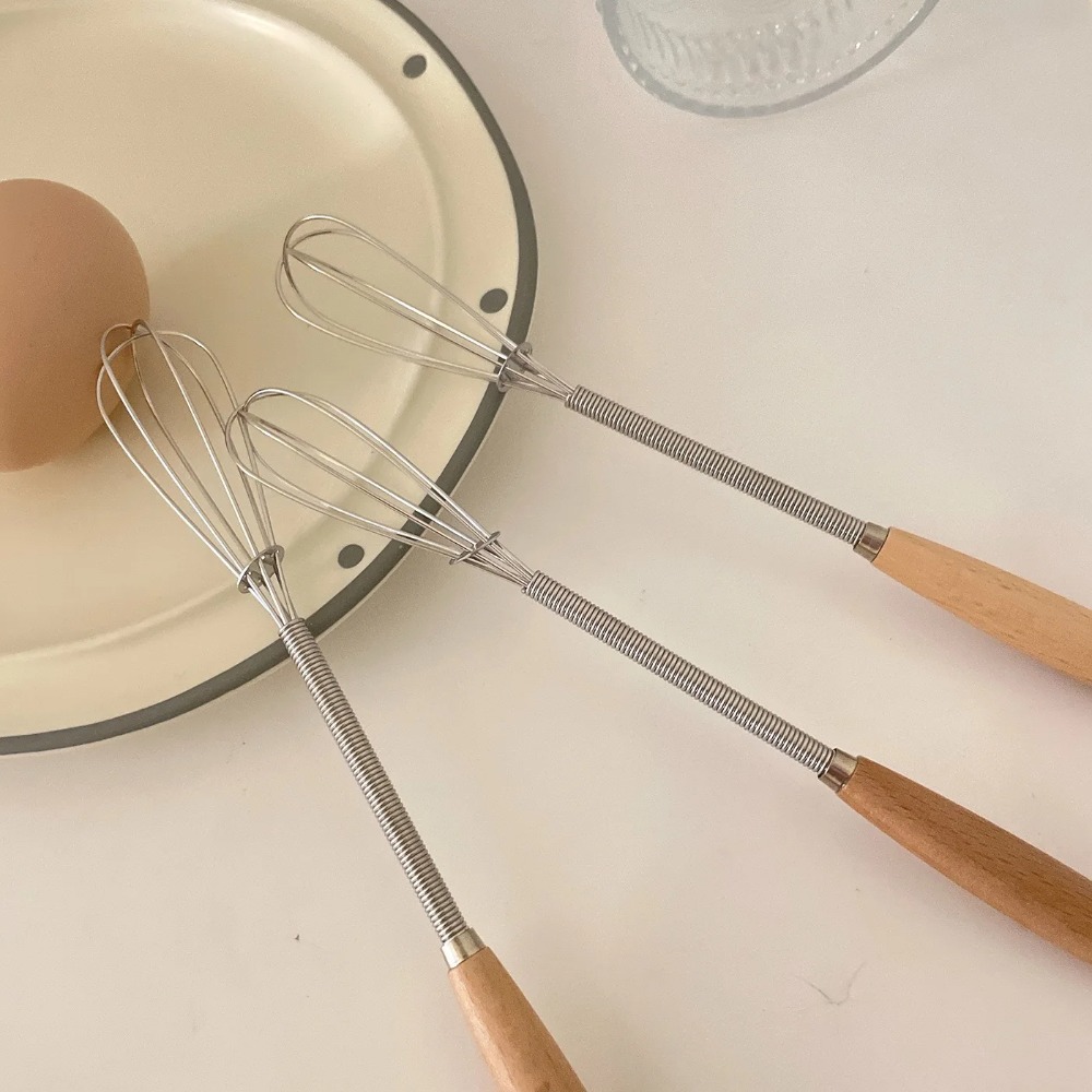 Baking Accessories Multifunction Stainless Steel Egg Beater Wooden Handle Portable Hand Egg Beater Useful Mini Egg Whisk Home