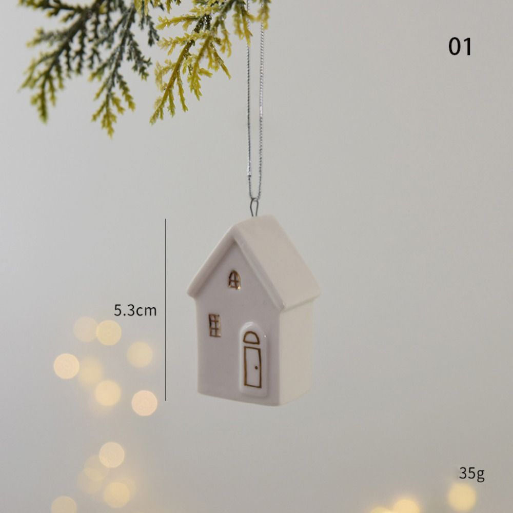 Festival Supplies Hollow out Snow House Christmas Ceramic House Pendant Home Decor Ceramic Crafts Christmas Tree Charms Gifts Scene Layout Painting Pendant Ornament Happy New Year