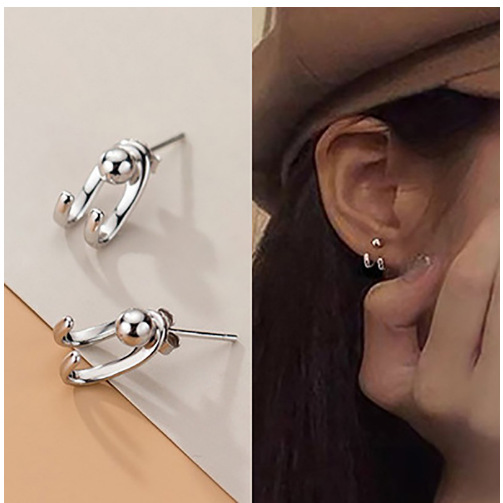 【New arrivals】Fashion Double Earrings Women's Line Light Earrings Distinctive Rear Hanging C- shaped Hong Kong-style Earrings