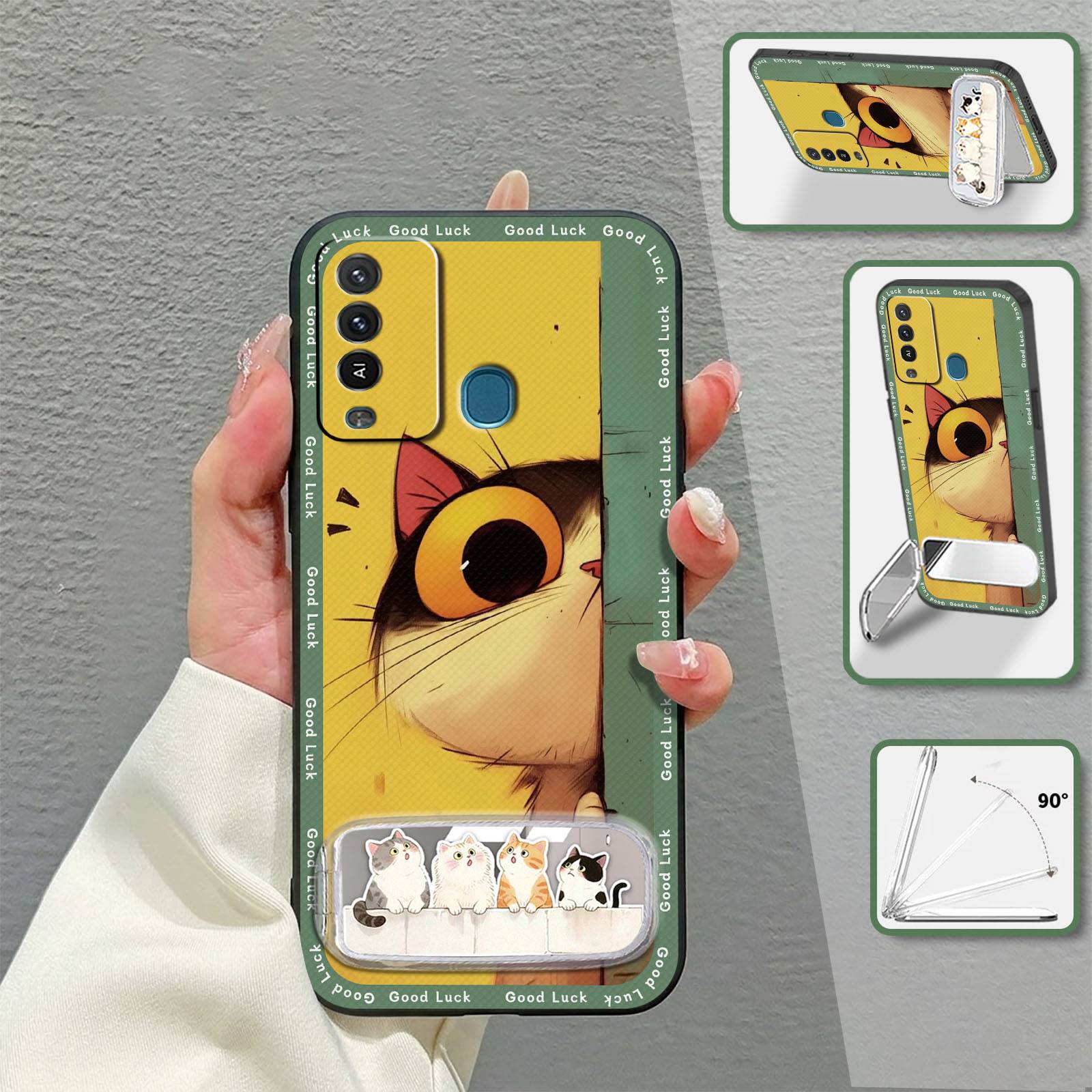 Cloth Patch Silicone Phone Case For Itel P37 Pro/Vision2 Plus Makeup Mirror Anti-knock Anti-dust Cute three-dimensional