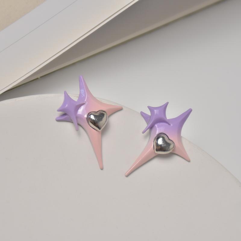 【Mega Sale】Red Diamond Earrings Dark Wind Sweet Cool Hip-Hop Earrings Gradient Star Mans Peach Heart Earrings