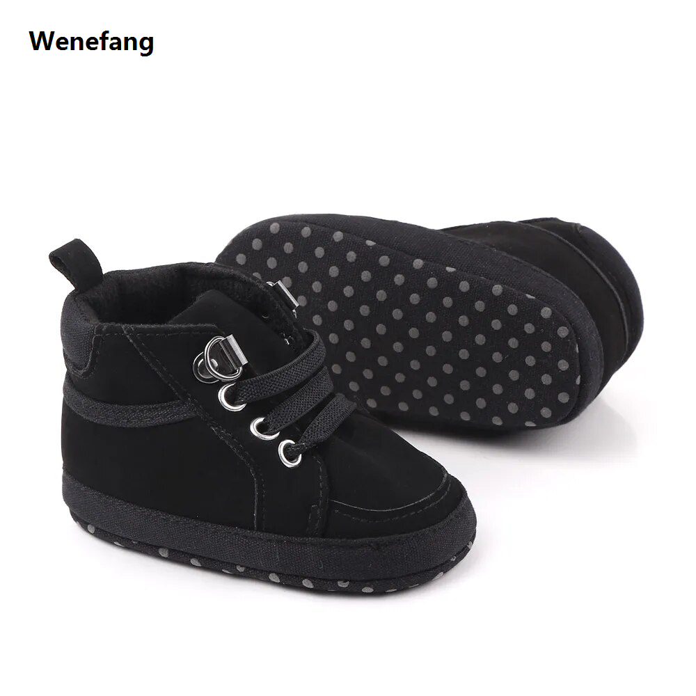 Wenefang Baby Shoes Boys Girls High Top Casual Soft Luxury Sole Newborn Toddler Sports 0-18 Months
