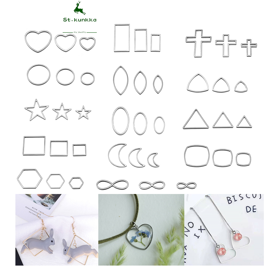 St.kunkka 30Pcs/pack Stainless Steel Geometric Pendant Multi-spec Simple Cut-out Pendant For Diy Jewelry Making