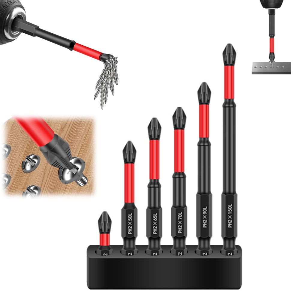 4/5/6Pcs Durable Non-slip Magnetic Batch Head Wear-resistant Shock Resistance Phillips Bit High Hardness Bit for Power Drilling