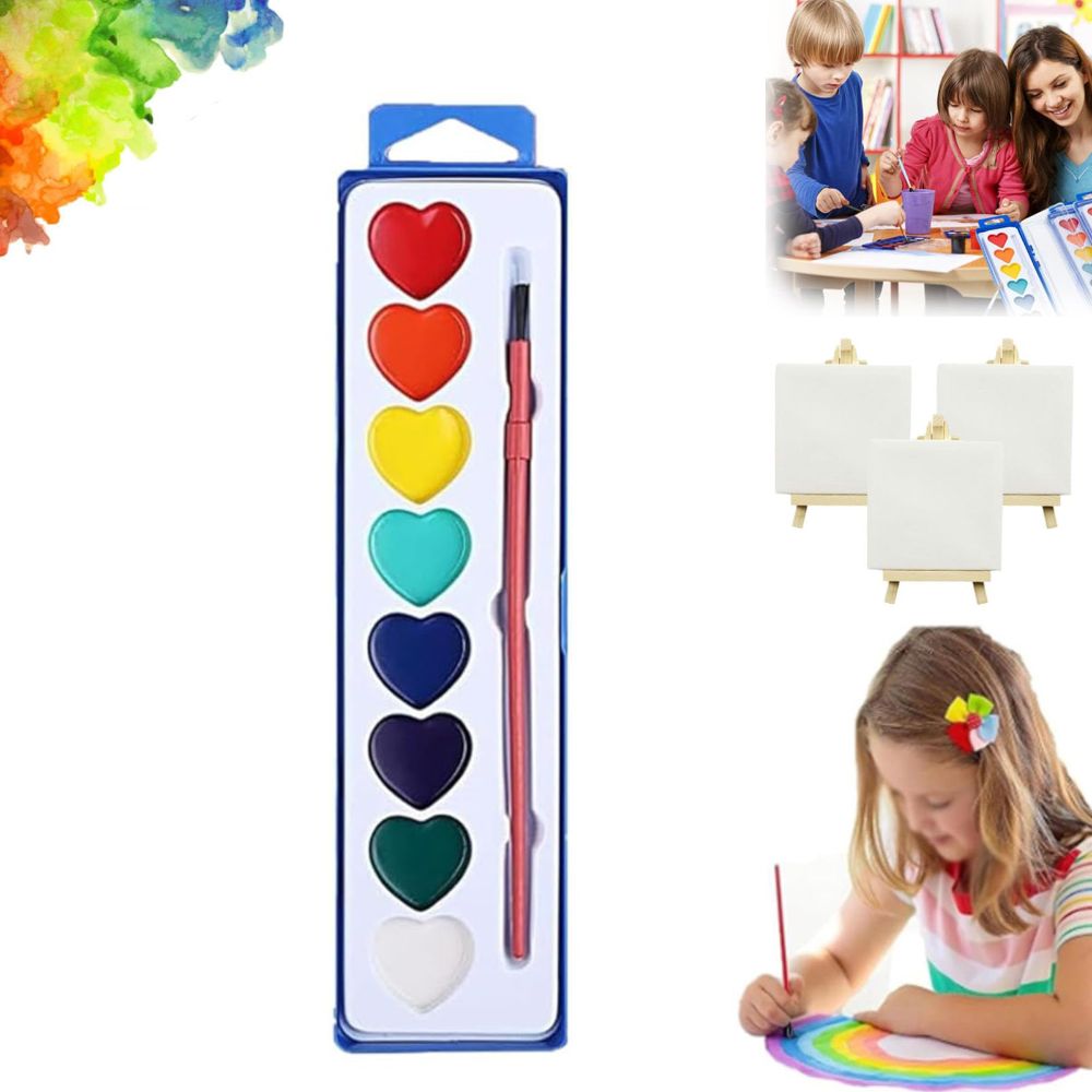 New 8 Colors Watercolor Paint Set With Water Brush Pen Heart Shaped Watercolor Paint Palette Solid Portable Water Color Paints for Art Students