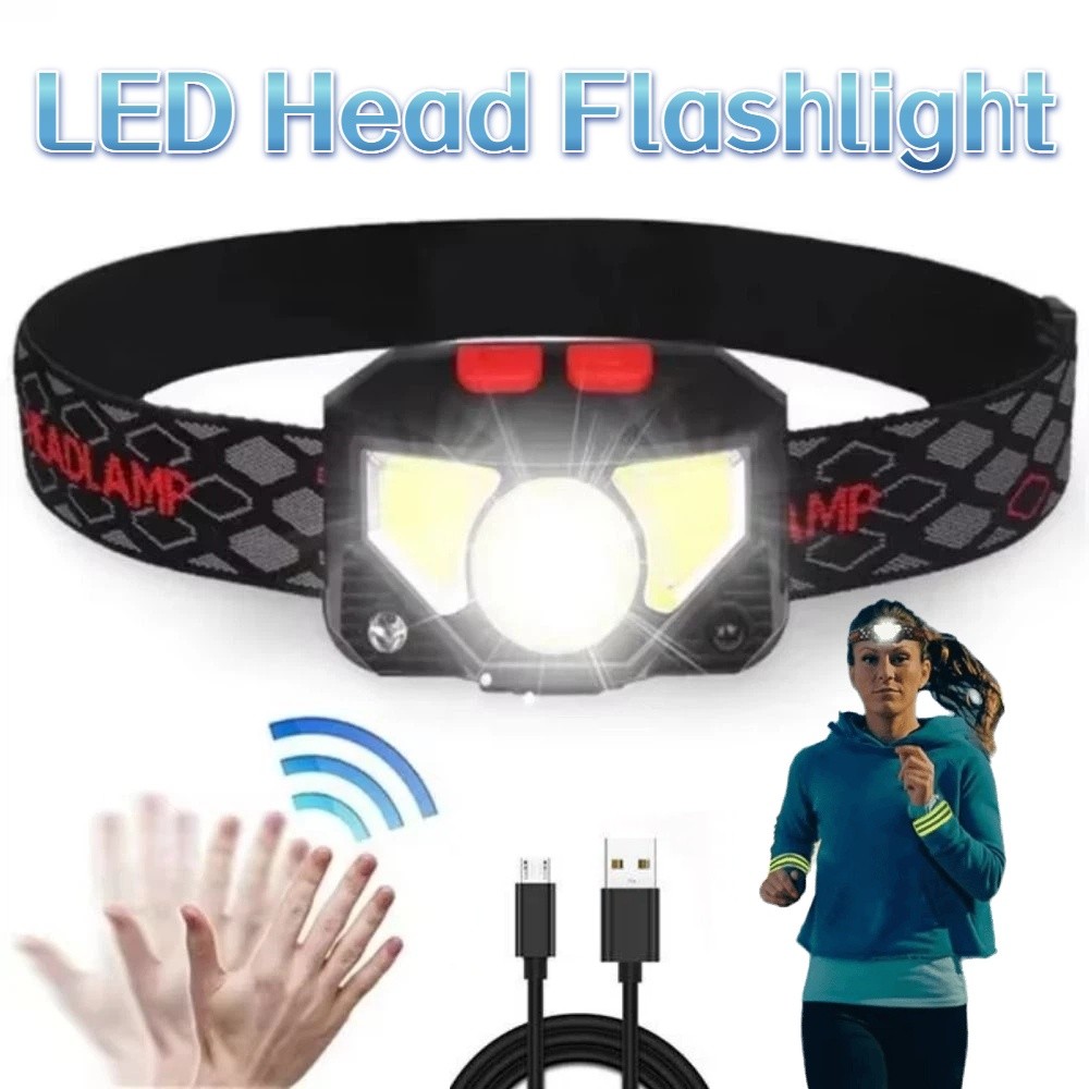 Multifunctional Ultra Bright Motion Sensor Headlamp Ultra-Light Waterproof LED Head Flashlight Portable Digital Display Fishing Head Lamp Emergency Search
