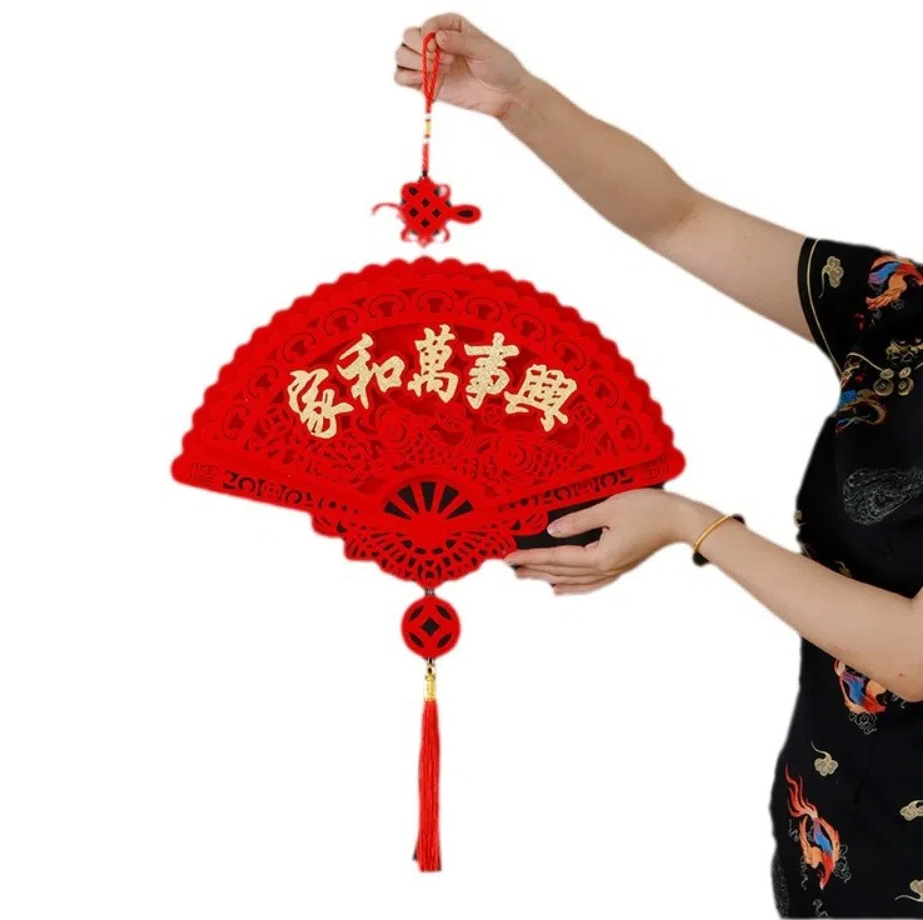 New Spring Festival Chinese Knot Pendant Large 2025 Lunar New Year Hanging Tassel Pendant Flocking Fortune Holiday Hanging Ornament Atmosphere Scene Layout