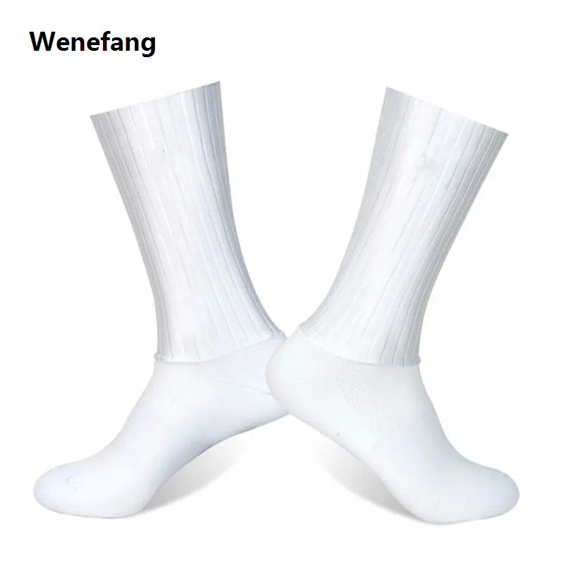 Wenefang Aero Anti Slip Silicone Summer Socks Whiteline Cycling Socks Men Bicycle Sport Running Bike Socks Calcetines Ciclismo
