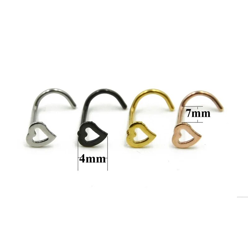 HOT Starbeauty 1Pc 20G Love Heart Nose Stud Piercing Surgical Steel S Shape Rose Gold Silver Color Nose Ring Prong CZ Nose Jewelry