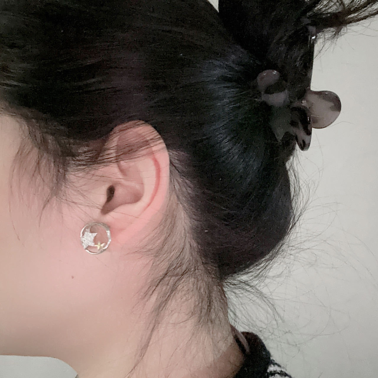 Diamond Stars High Flash Double Ring Earrings Female Niche Design Retro Fashionable Elegant Earrings Earrings
