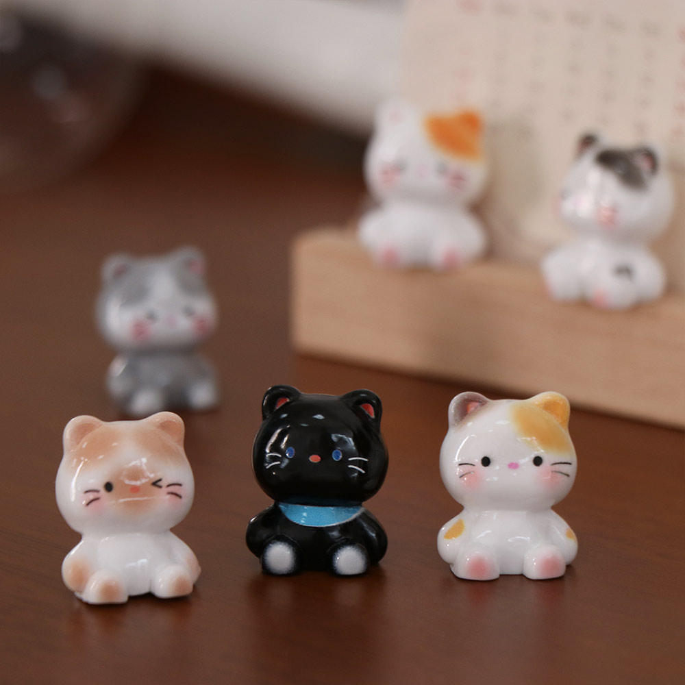 6pcs Cute Resin Kittens Decorations Cartoon Animal Creative Decorative Cat Statues Funny Small Size Cat Ornaments Bedroom Decor