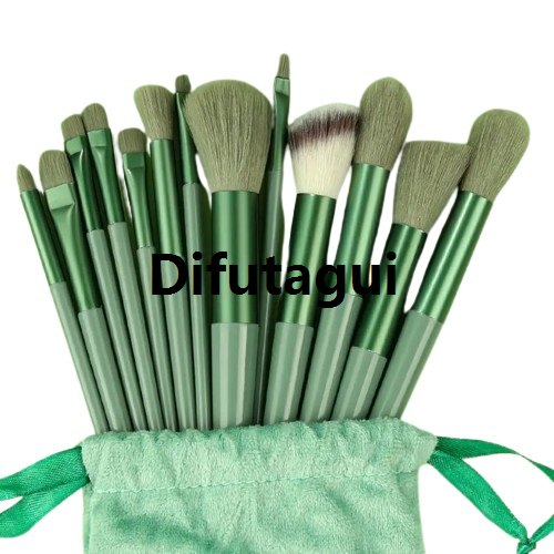 Difutagui 13 Pieces Makeup Brush Set Eye Shadow Foundation Women Cosmetic Brush Beauty Soft Makeup Tools With Bag Green Color